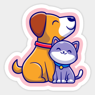 Cute Dog and Cat Friend Cartoon Sticker